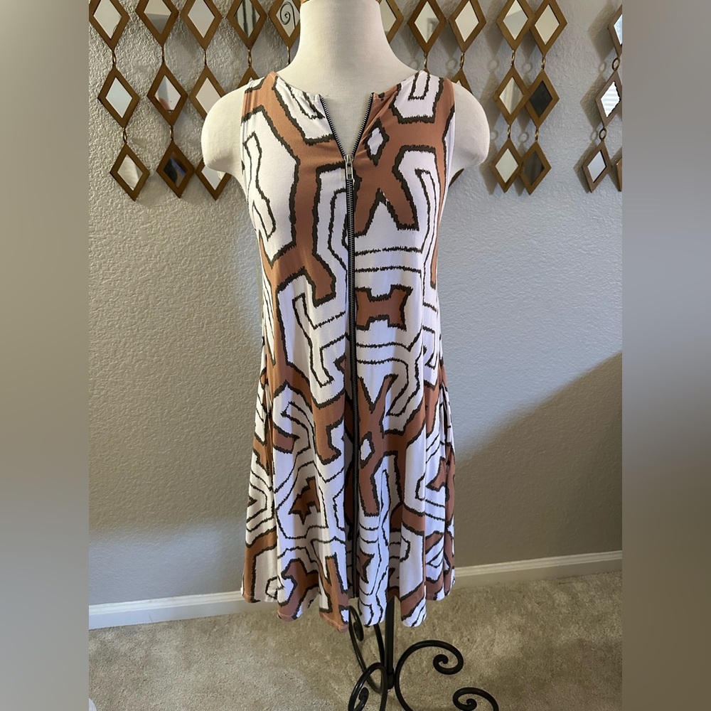 Abstract Pattern Sleeveless Dress w/POCKETS